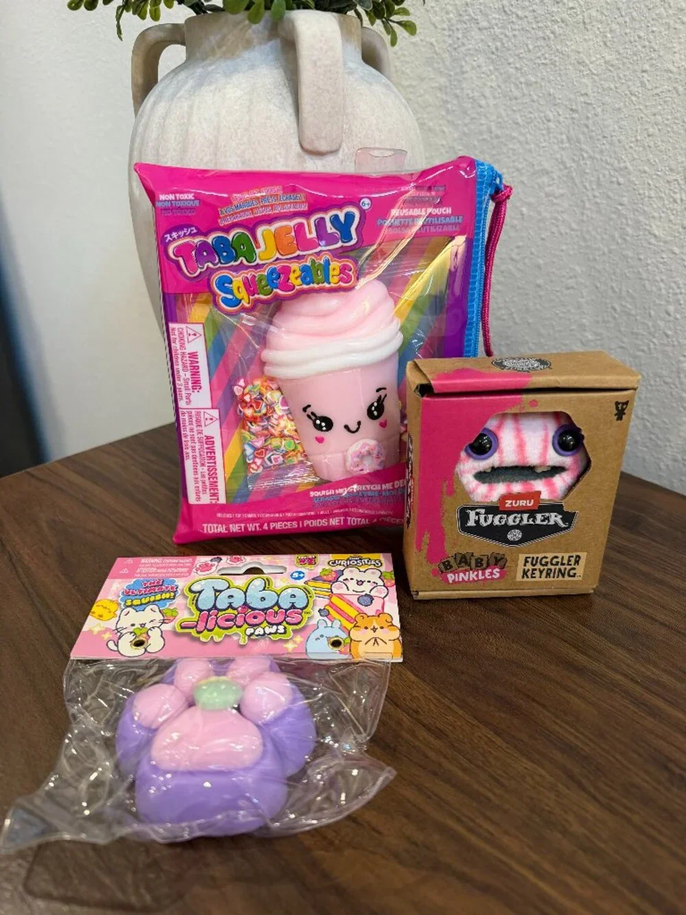 3-Piece Squishy & Collectible Toy Lot – Taba Jelly, Fuggler Keyring & Taba-Licio